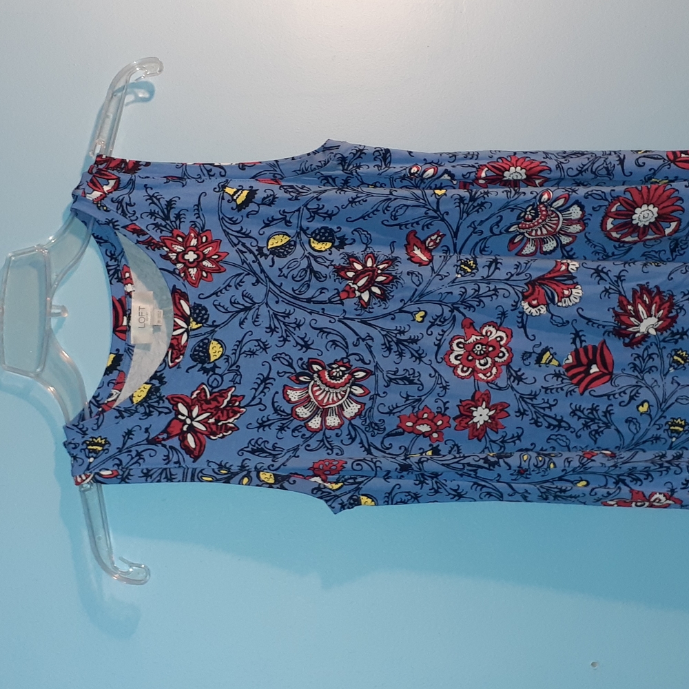 Loft outlet Blue Red Floral Swing Dress Size XS
